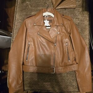 BRAVE NEW NEVER WORN -Genuine Leather Moto Jacket -apprx M- CUSTOM MADE
